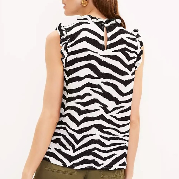 LOFT Tiger Print Textured Ruffle Top - Picture 2 of 6